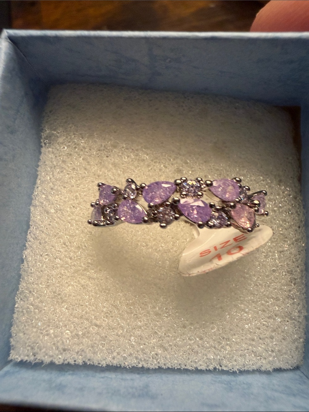 Lavender Teardrop Crystal Band Ring - Women Jewelry